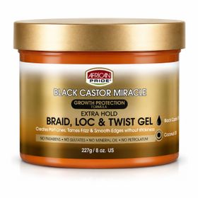 African Pride Black Castor Miracle Extra Hold Braid, Loc, & Twist Gel (8oz/227g)