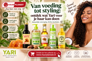 Yari haarverzorgingsproducten met Honey Oil, Djansang Akpi Oil, Curlmaker, Curling Mousse en 36-in-1 Oils bij Haarplaneet